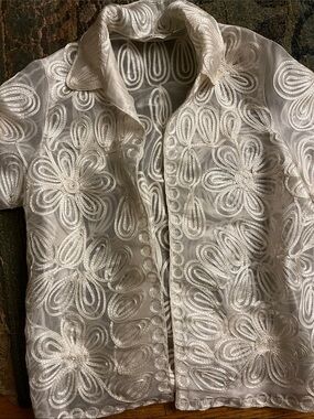 Laura Ashley White Floral Appliqué Button-Front Shirt Jacket